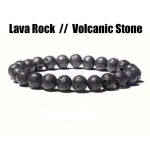 Black Lava Rock / Natural Volcanic Rock Black Stone Beaded Bracelet Jewelry Gift